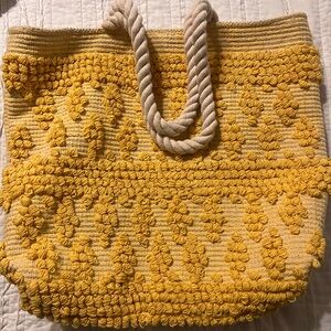 New Yellow Crochet Rope-Handle Tote Bag made in India